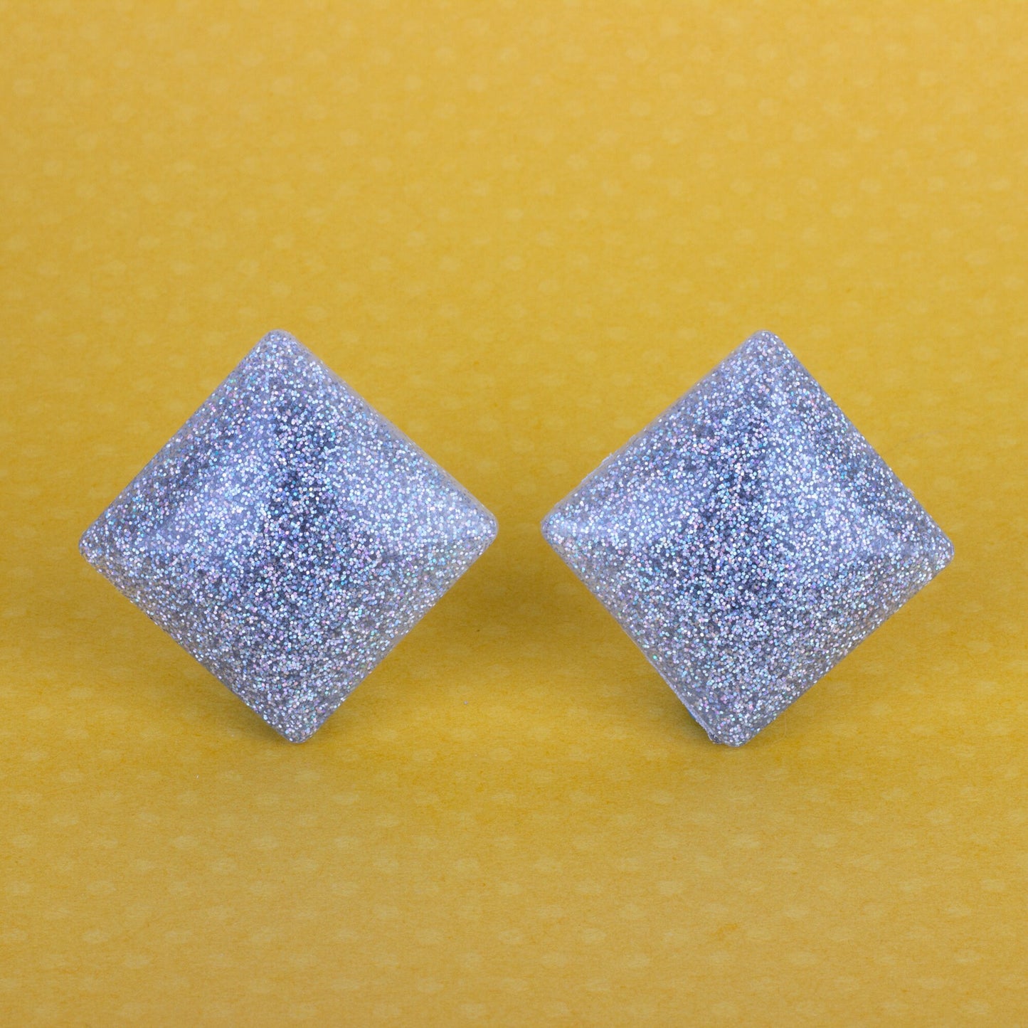 Square Retro Silver Holographic Glitter Earrings