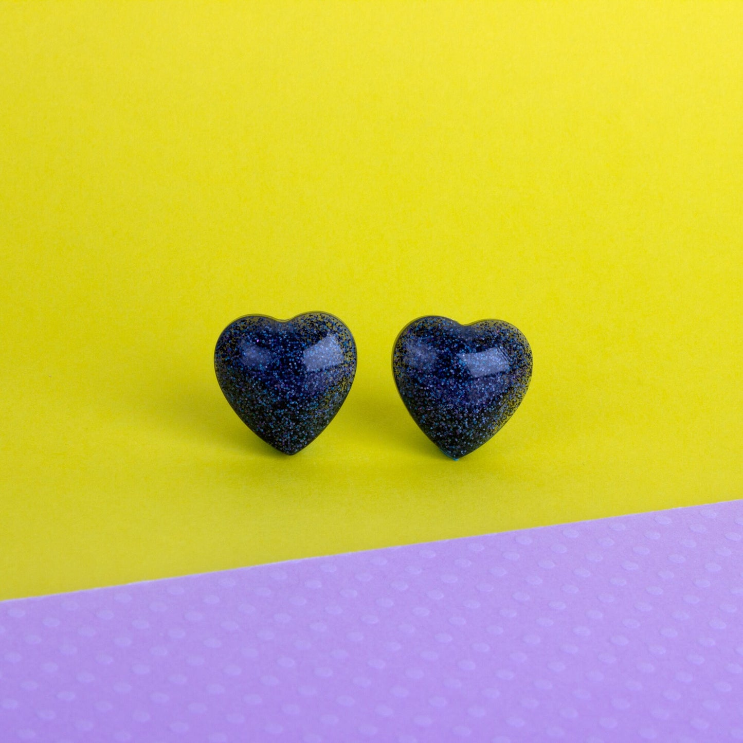 Black Heart Earrings with Holographic Glitter