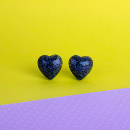 Black Heart Earrings with Holographic Glitter