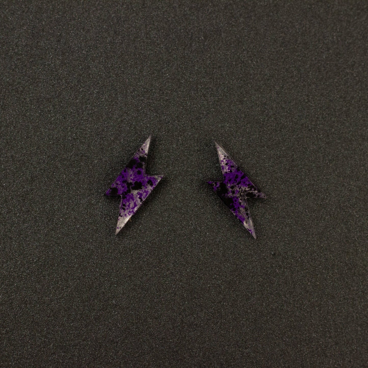 Small Lightning Bolt Earrings / Purple, Black + Silver