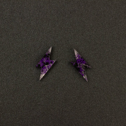 Small Lightning Bolt Earrings / Purple, Black + Silver