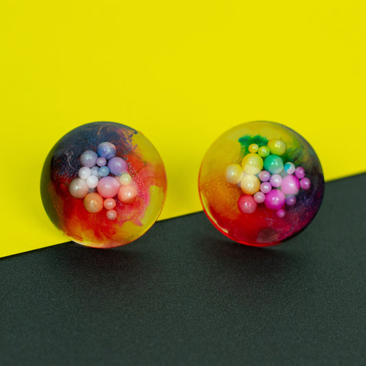 Rainbow Statement Earrings with Faux Pearls