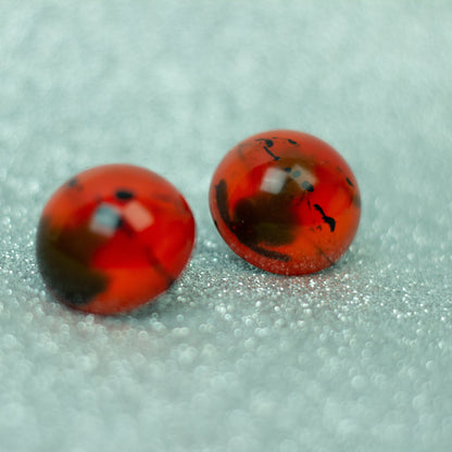 Dome Stud Earrings / Orange with Hand-painted Black Details