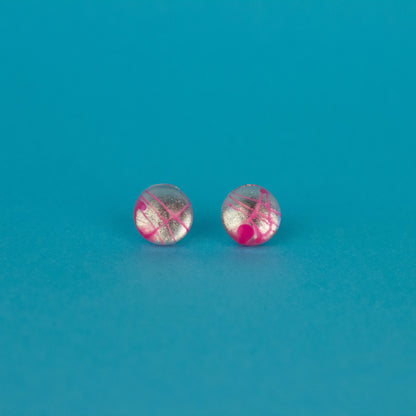 Round Metallic Silver + Pink Edgy Earrings