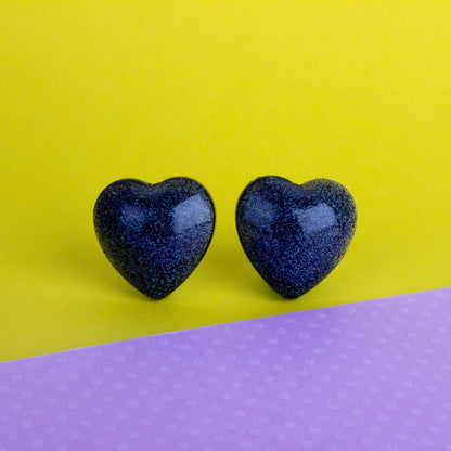 Black Heart Earrings with Holographic Glitter