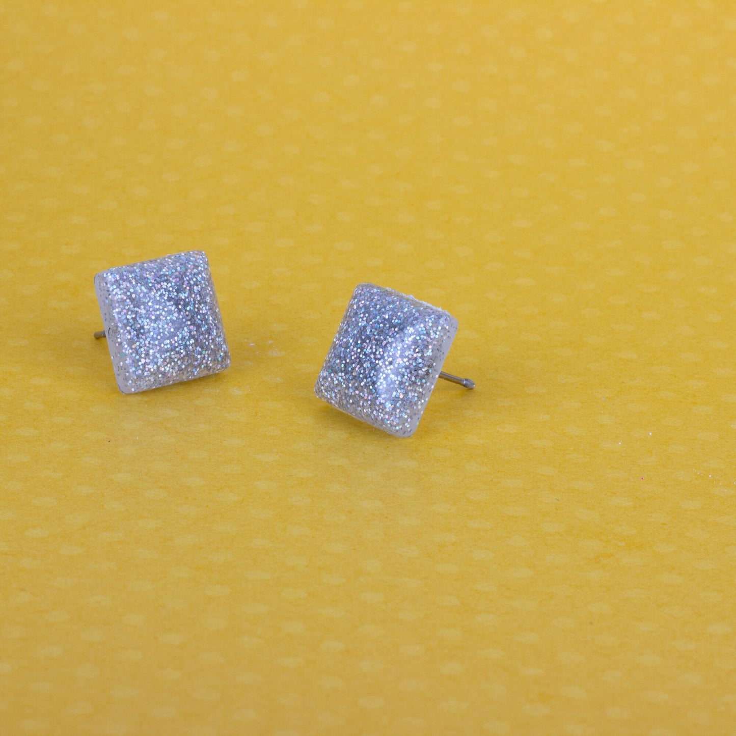 Square Retro Silver Holographic Glitter Earrings