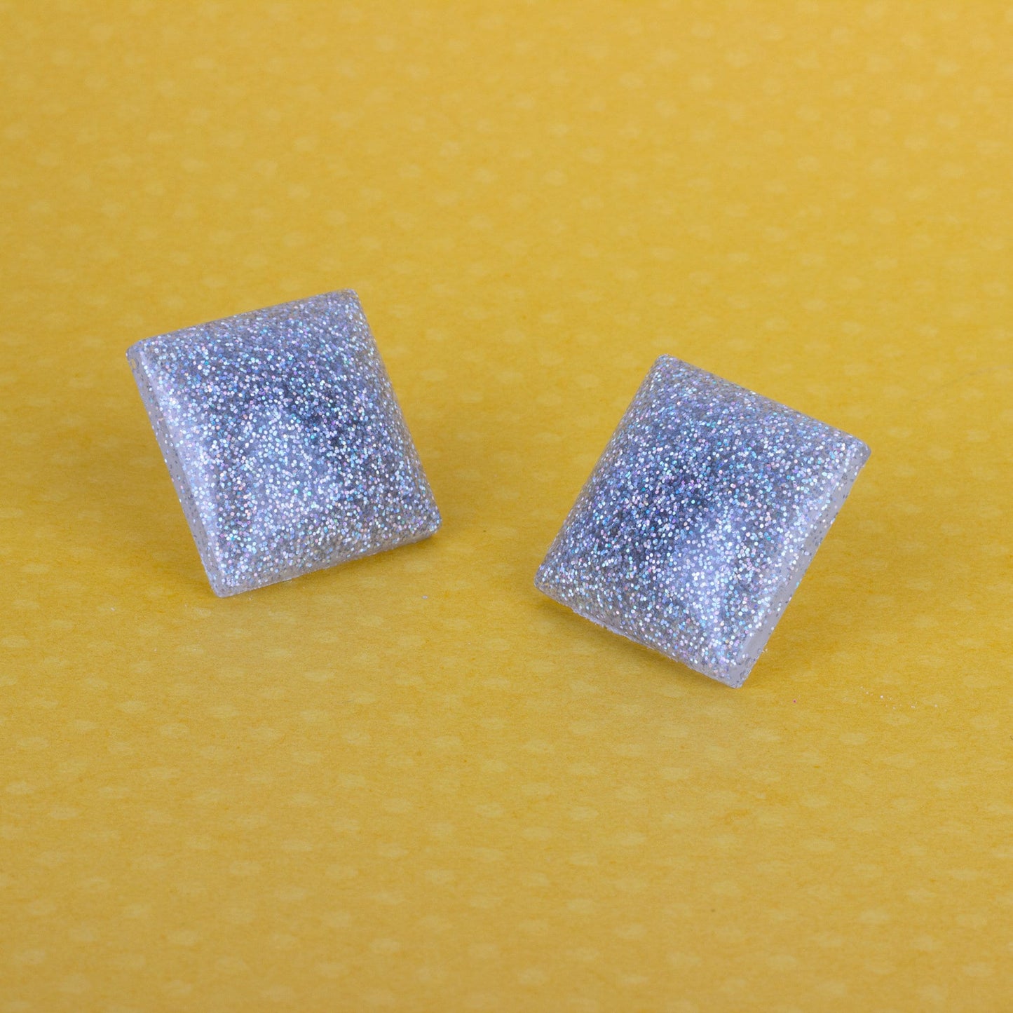 Square Retro Silver Holographic Glitter Earrings