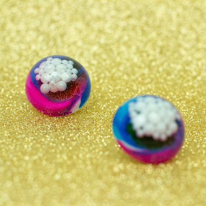 Dome Stud Earrings with Faux Pearls / Blue, Pink + Rainbow