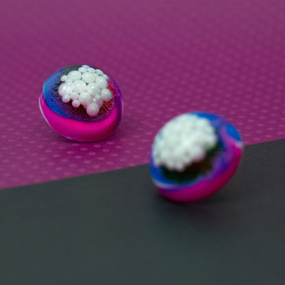 Dome Stud Earrings with Faux Pearls / Blue, Pink + Rainbow