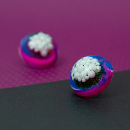 Dome Stud Earrings with Faux Pearls / Blue, Pink + Rainbow