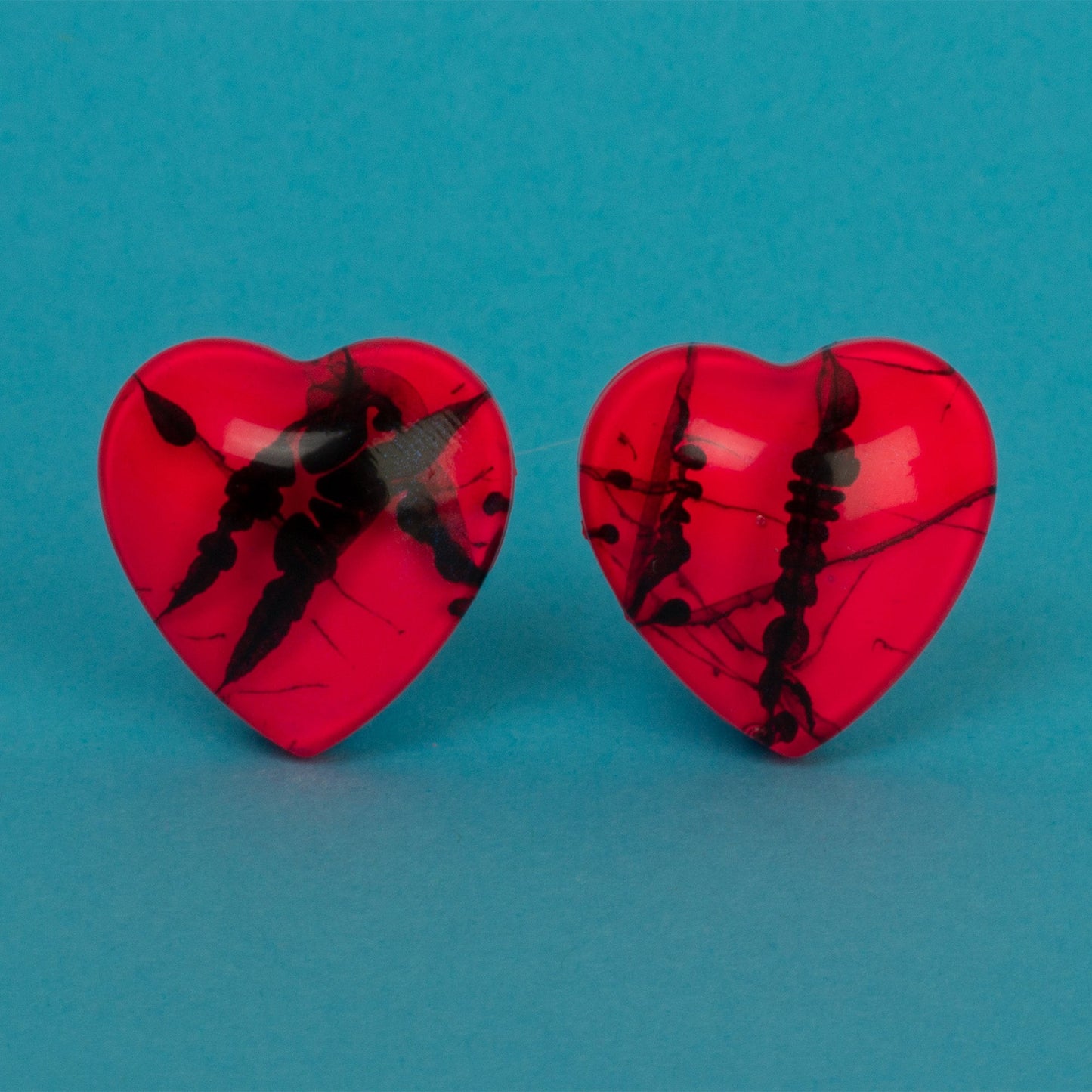 Neon Puffy Heart Earrings / Pink + Black