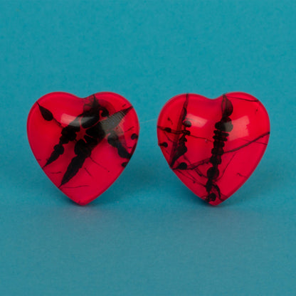 Neon Puffy Heart Earrings / Pink + Black