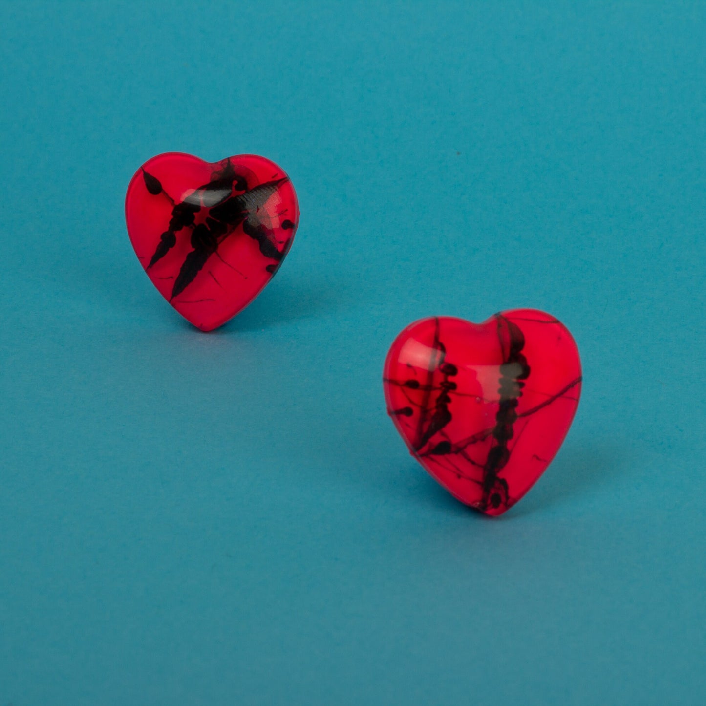 Neon Puffy Heart Earrings / Pink + Black