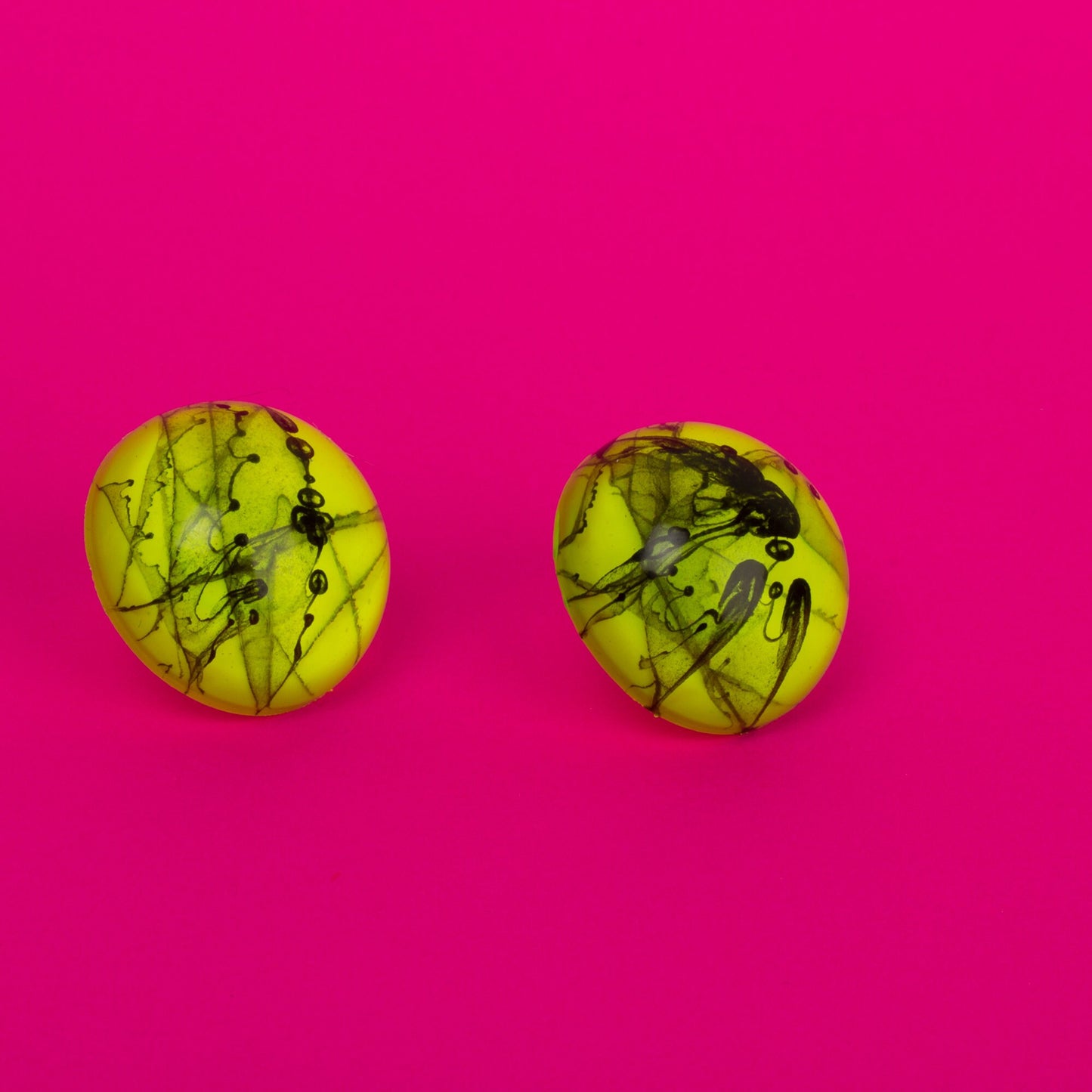 80s Neon Earrings / Yellow + Black