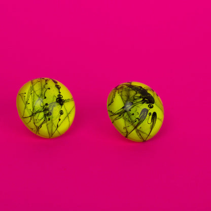 80s Neon Earrings / Yellow + Black