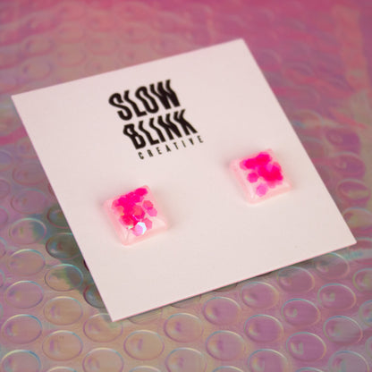 Neon Pink Square Earrings