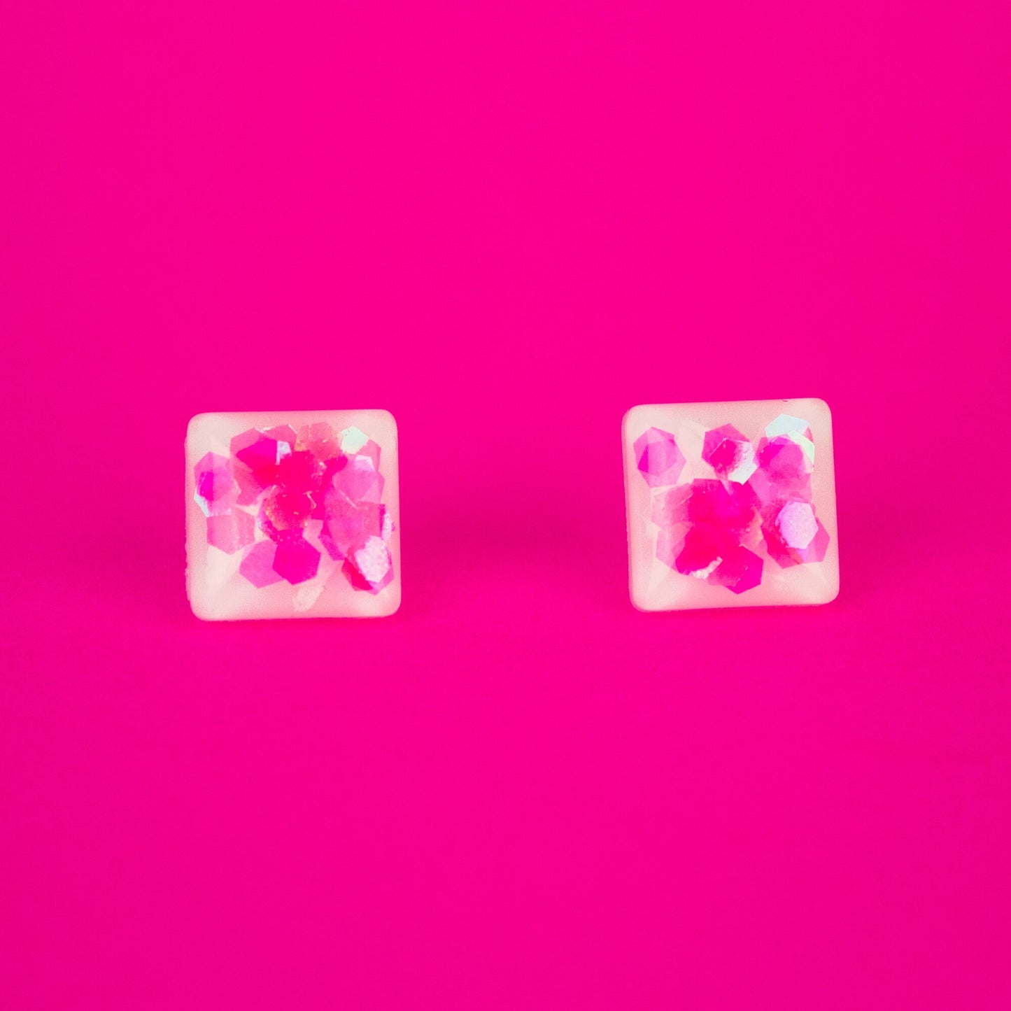 Neon Pink Square Earrings