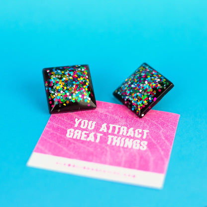 Square Rainbow Glitter Earrings (0.8")