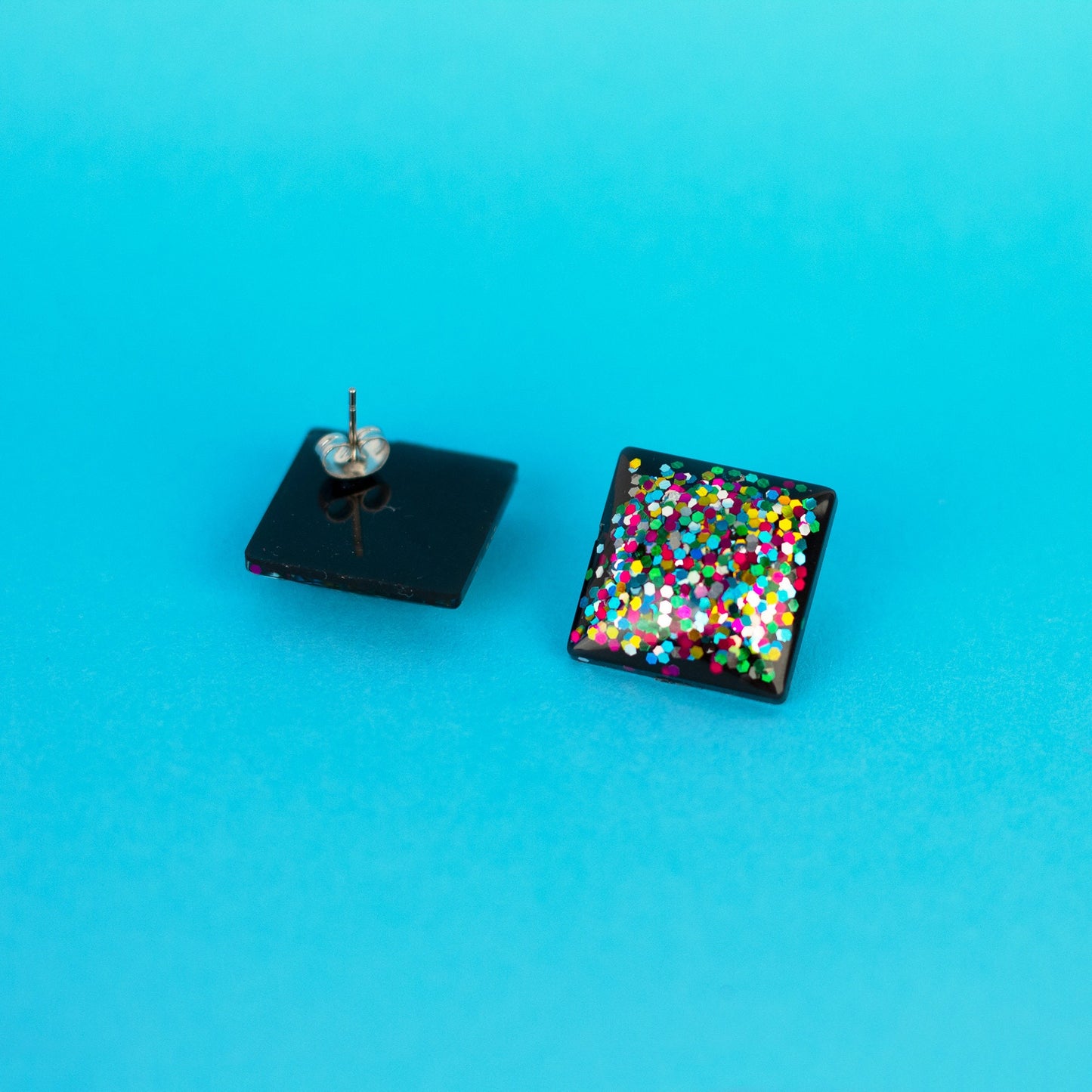 Square Rainbow Glitter Earrings (0.8")