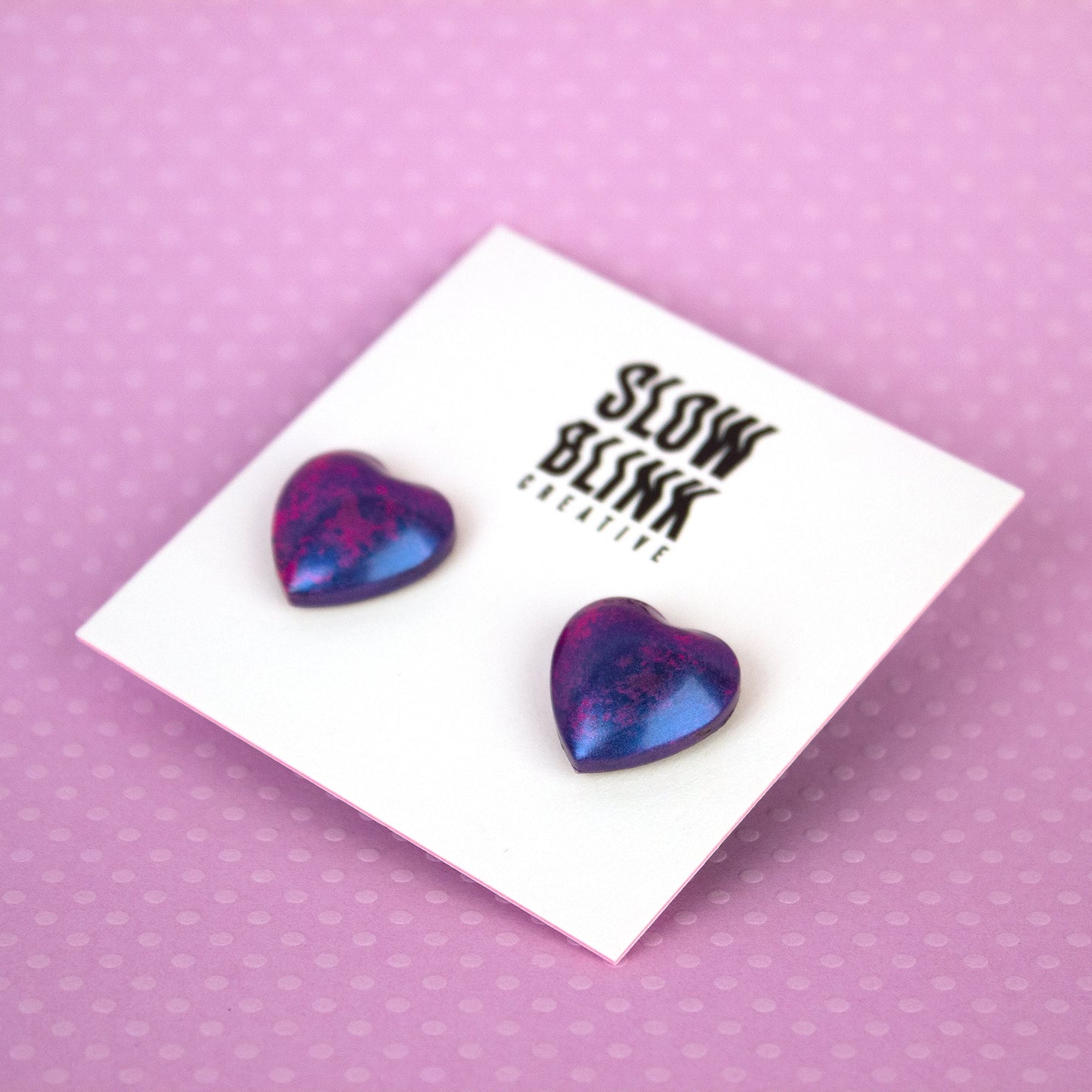 Iridescent Lustre Heart Stud Earrings