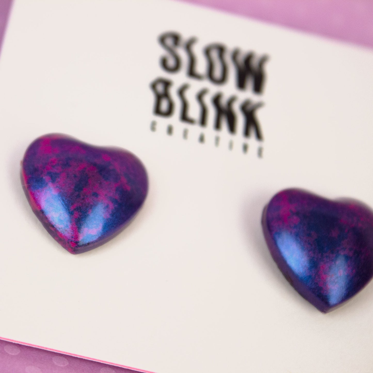 Iridescent Lustre Heart Stud Earrings