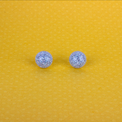 Small Round Silver Hologram Glitter Earrings