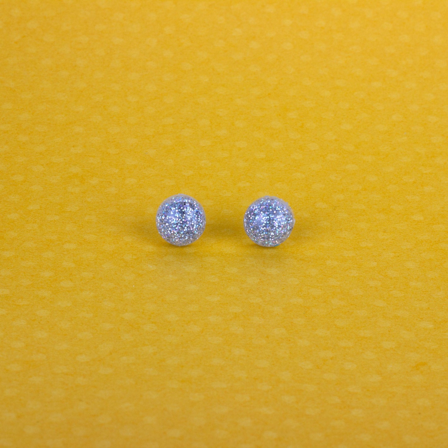 Small Round Silver Hologram Glitter Earrings