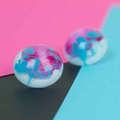 Dome Stud Earrings / Pink, Blue + White