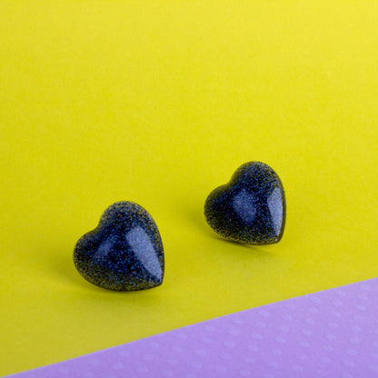 Black Heart Earrings with Holographic Glitter