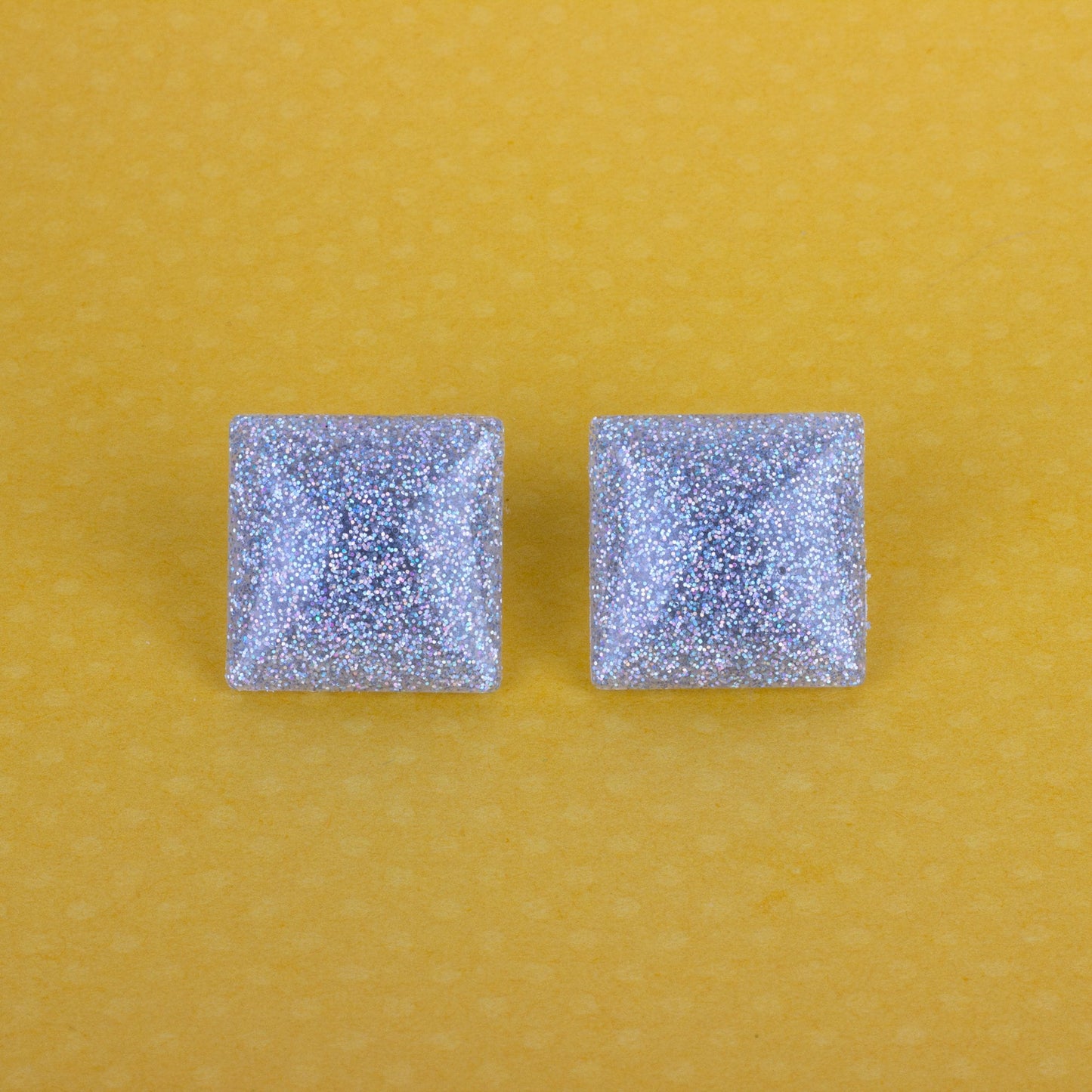 Square Retro Silver Holographic Glitter Earrings