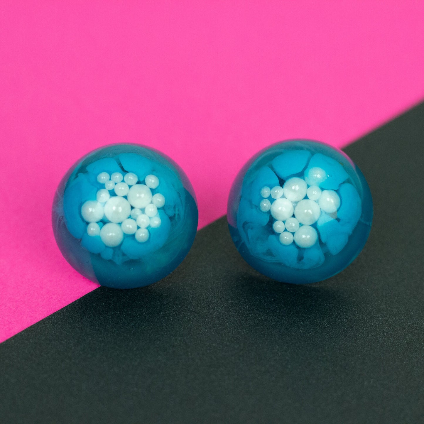 Blue Statement Earrings with Faux Pearls