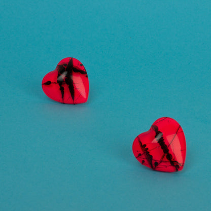 Neon Puffy Heart Earrings / Pink + Black