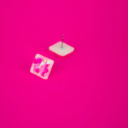 Neon Pink Square Earrings