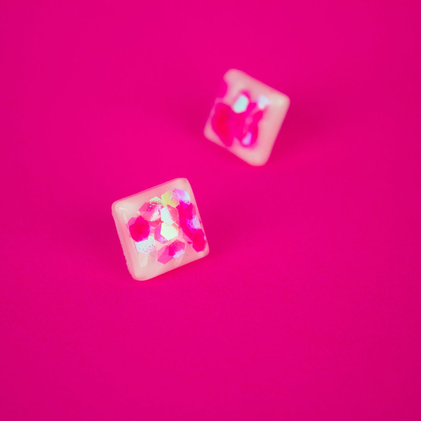 Neon Pink Square Earrings