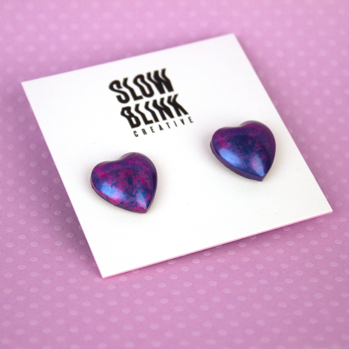 Iridescent Lustre Heart Stud Earrings