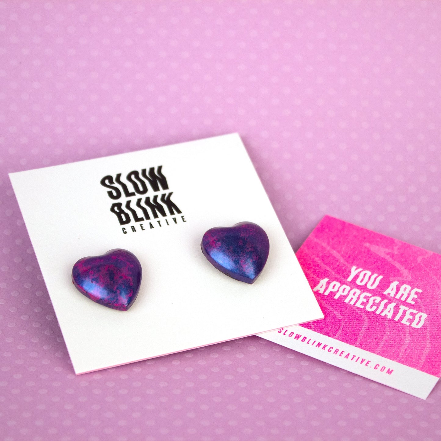 Iridescent Lustre Heart Stud Earrings