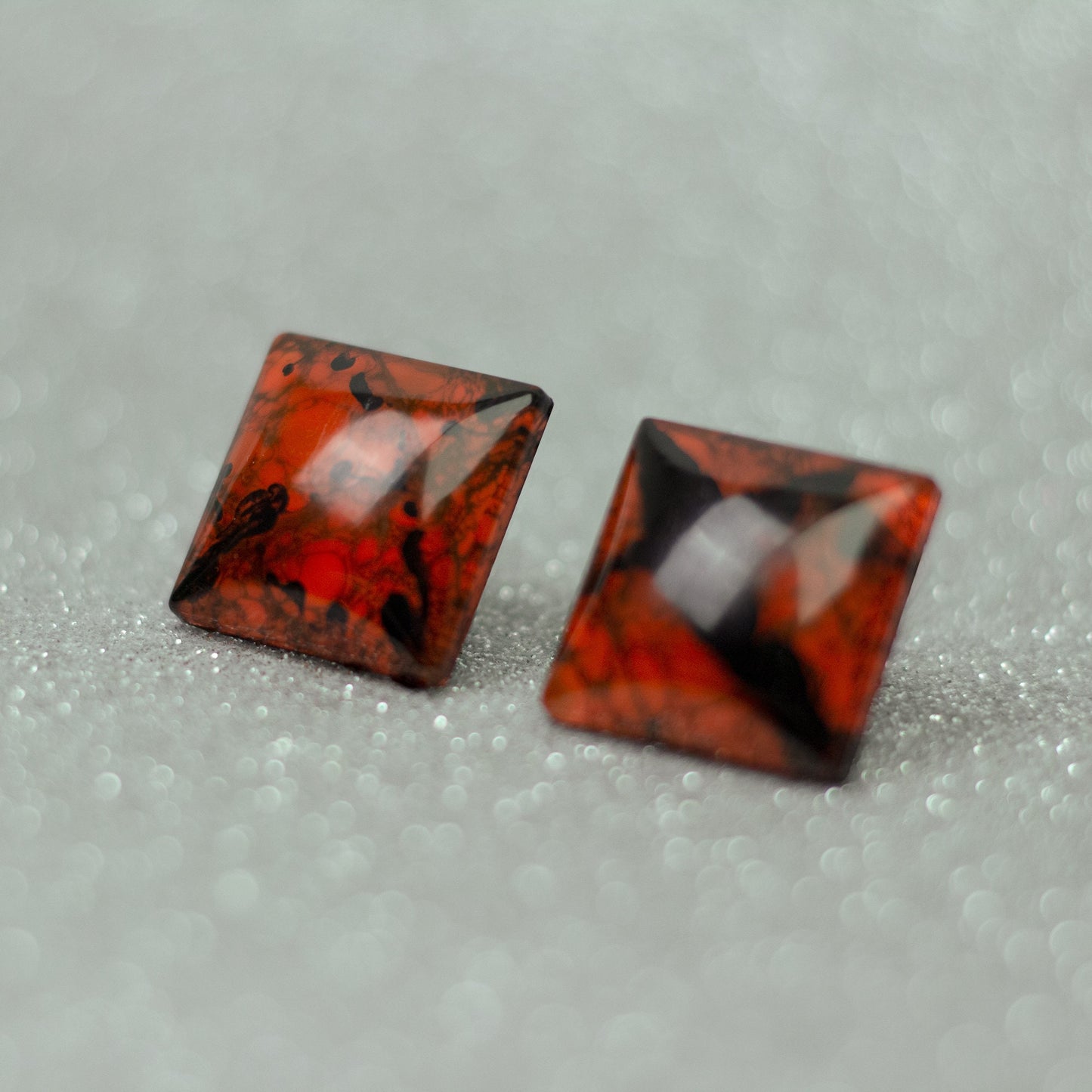 Orange + Black Square Grunge Earrings