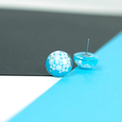 Blue Statement Earrings with Faux Pearls