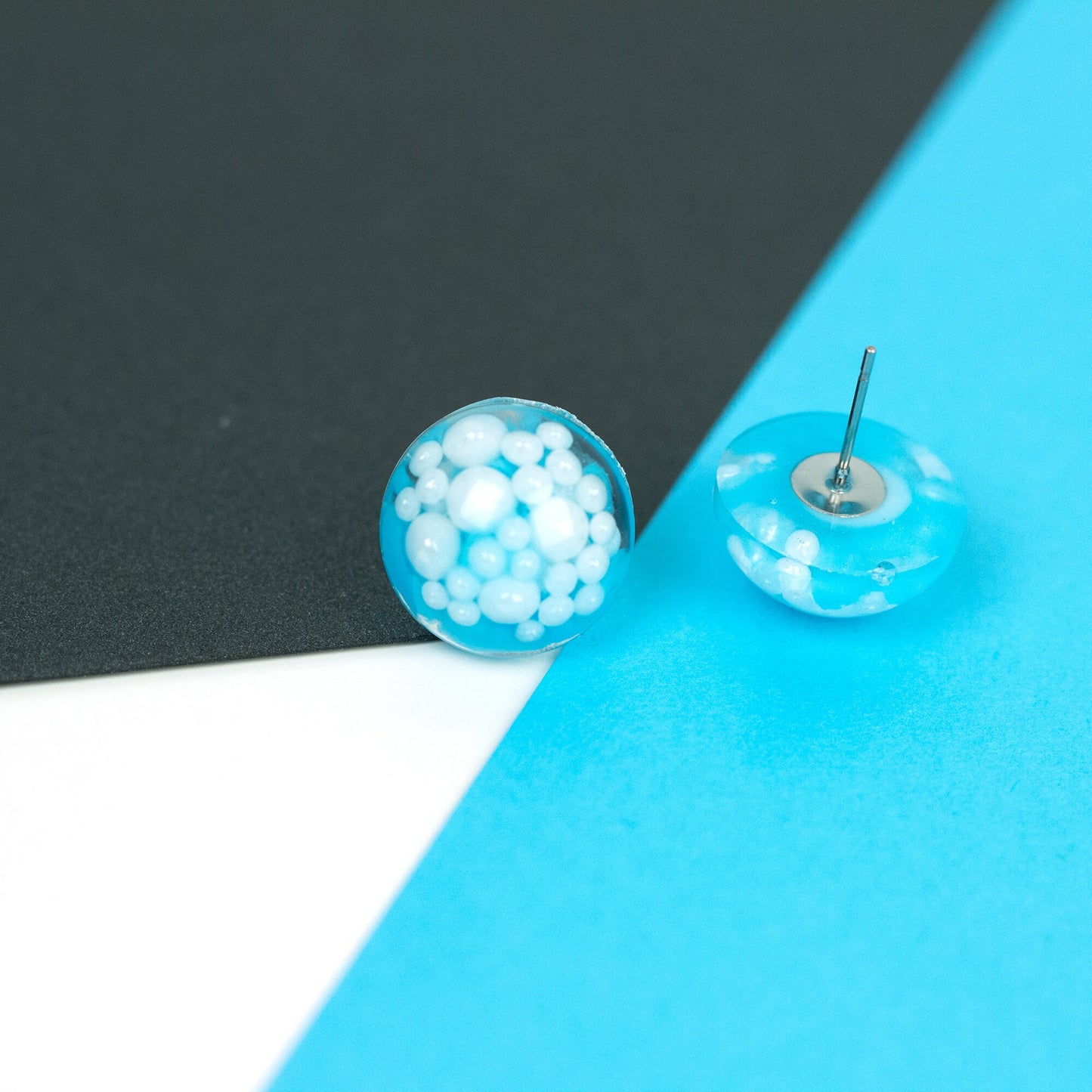 Blue Statement Earrings with Faux Pearls