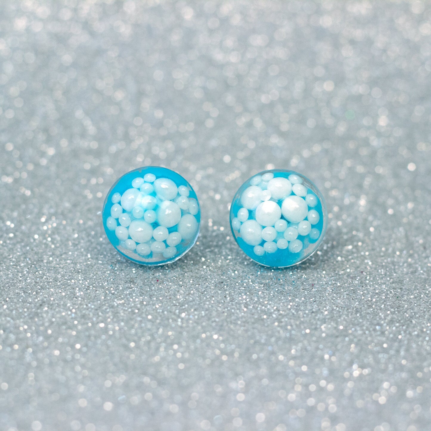 Blue Statement Earrings with Faux Pearls