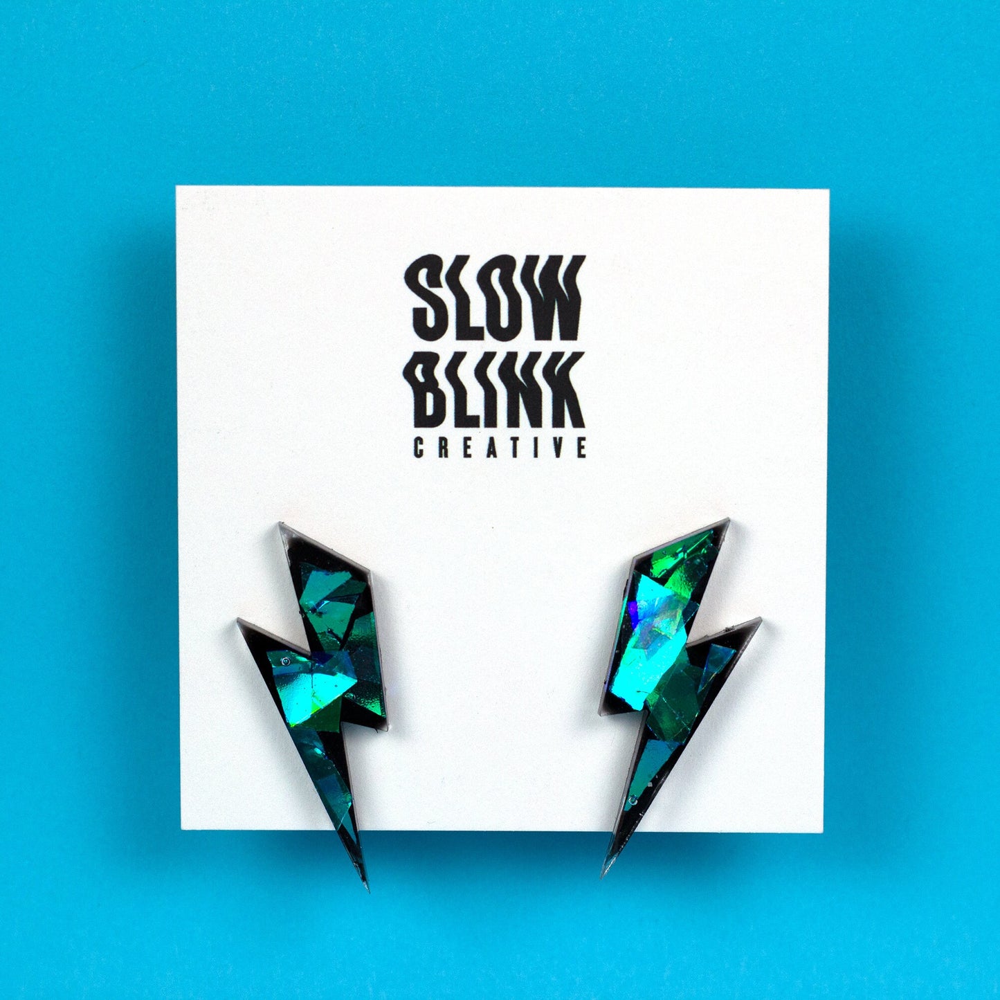 Medium Lightning Bolt Earrings / Black Iridescent Earrings