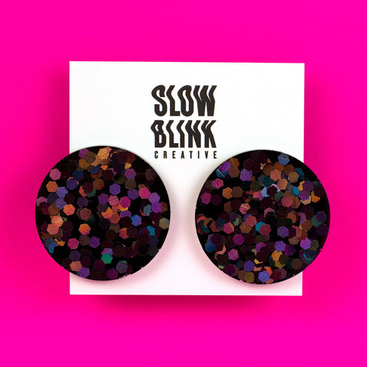 Black Glitter Retro Earrings