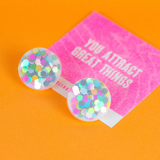 Iridescent Rainbow Confetti Earrings