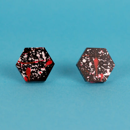 Hexagon Earrings / Black, Neon Pink + Silver