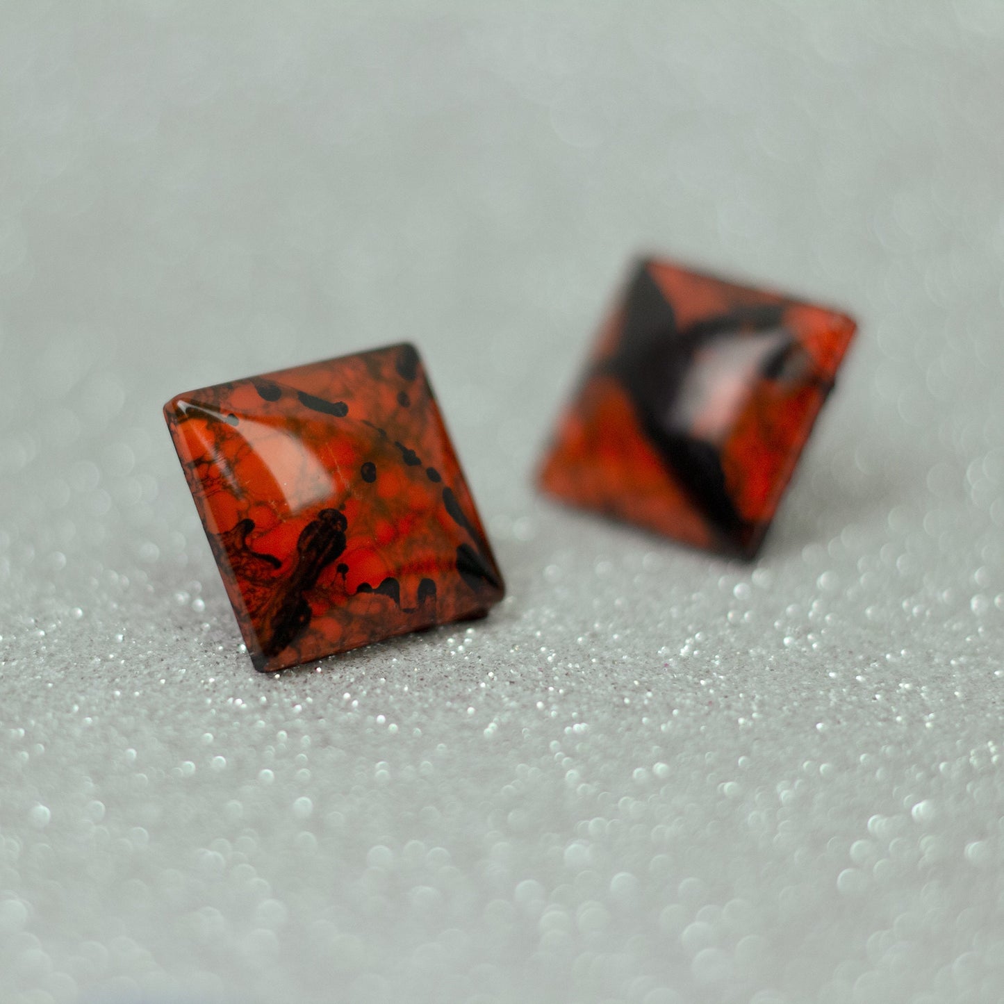 Orange + Black Square Grunge Earrings