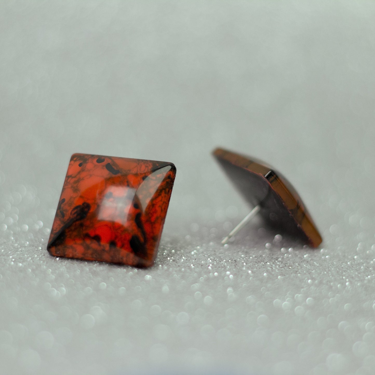 Orange + Black Square Grunge Earrings