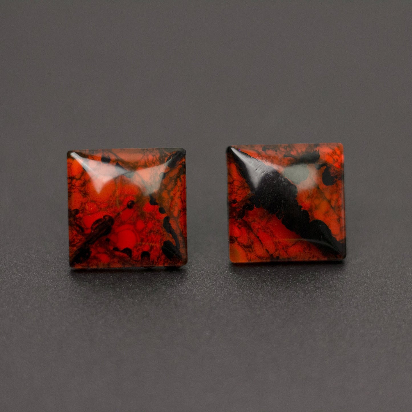 Orange + Black Square Grunge Earrings