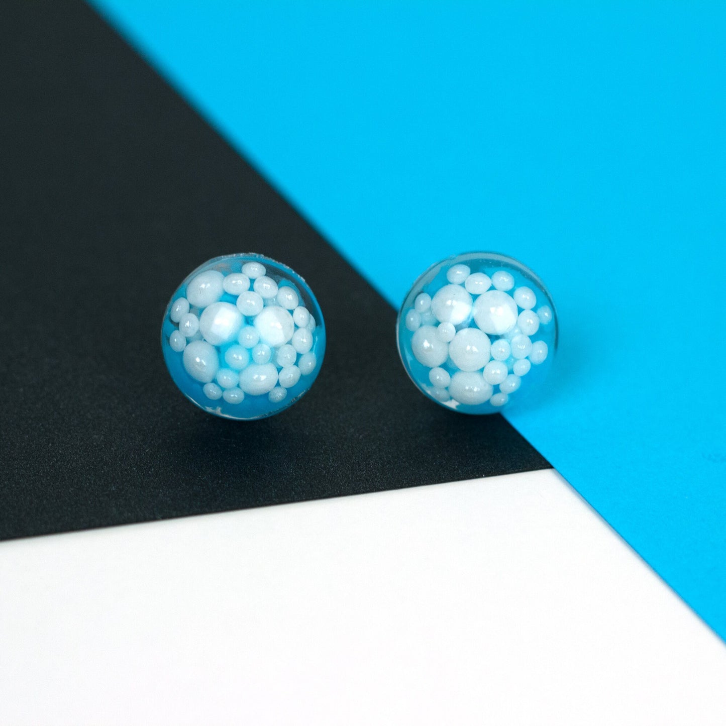 Blue Statement Earrings with Faux Pearls