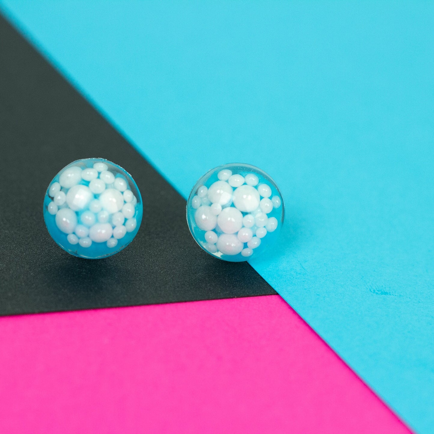 Blue Statement Earrings with Faux Pearls