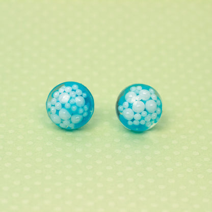 Blue Statement Earrings with Faux Pearls